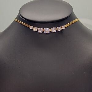 18k Gold Plated Stainless Steel Snake Chain, Princess Cut Zircon Necklace